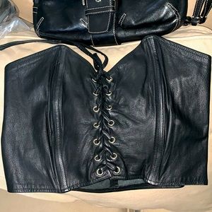2pc LOT GENUINE LEATHER TOP AND BUSTIER (strapless) Sz14/L